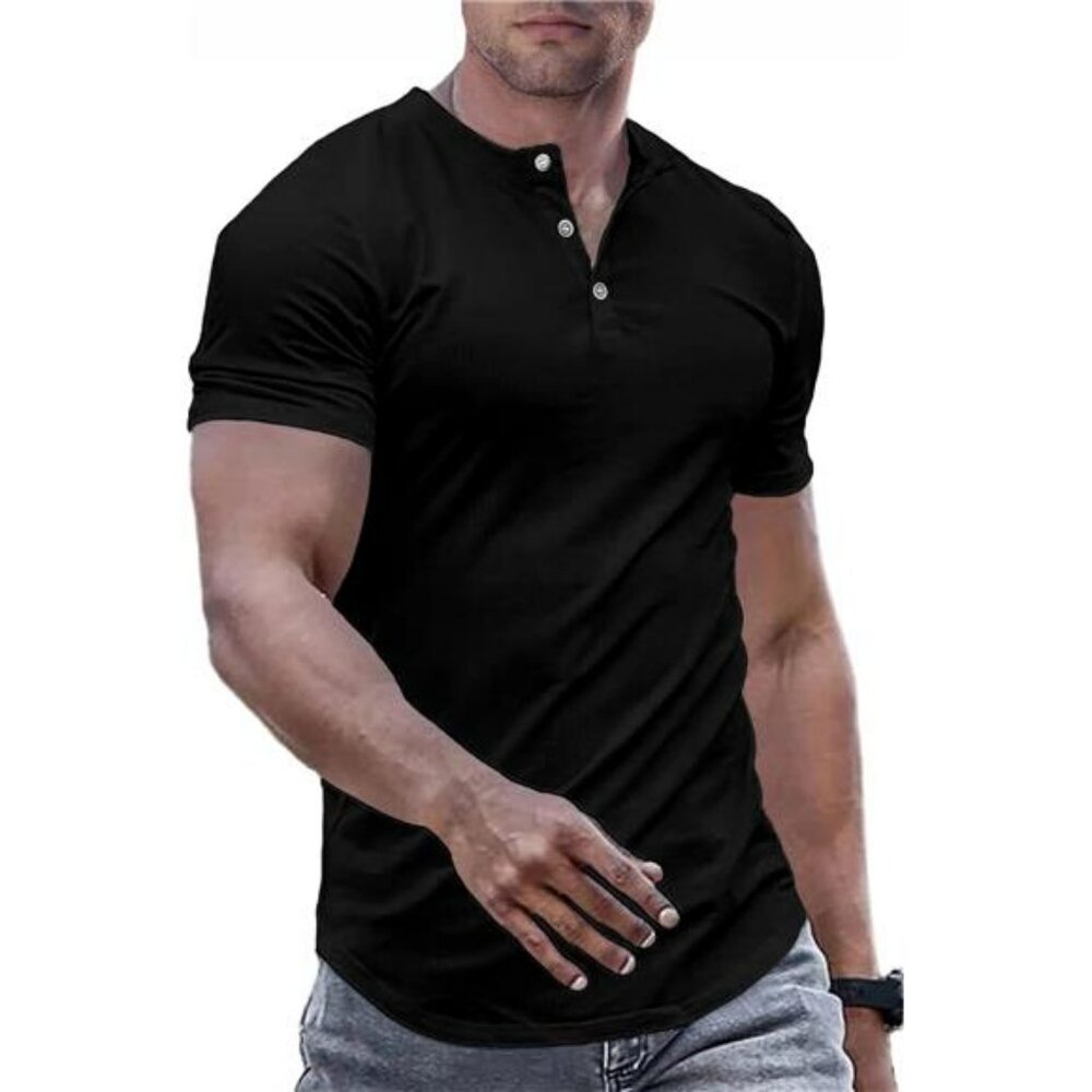 Jmierr Mens Slim Fit Henley Shirt Short Sleeve Muscle Crewneck Workout Tee